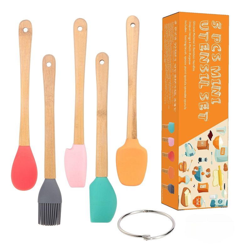 Casa si Gradina - Bucatarie si vesela - Ustensile bucatarie - Pensule, spatule si teluri bucatarie - Set 5 mini spatule de silicon flippy, pensula, stejar, multicolor - Infinity.ro