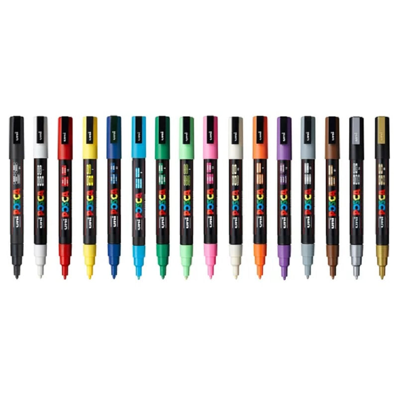 Carti si Birotica - Birotica - Instrumente de scris - Markere si carioci - Posca markere cu vopsea, 16 culori PC-3M, varf extra fin, multicolor - Infinity.ro
