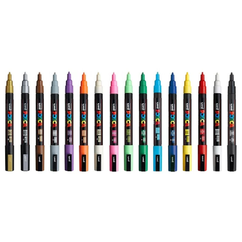 Carti si Birotica - Birotica - Instrumente de scris - Markere si carioci - Posca markere cu vopsea, 16 culori PC-3M, varf extra fin, multicolor - Infinity.ro