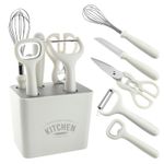 Casa si Gradina - Bucatarie si vesela - Ustensile bucatarie - Pensule, spatule si teluri bucatarie - Set 6 ustensile bucatarie flippy, cu suport inclus, desfacator, curatator legume, foarfeca, cutit, tel, abs si inox, alb - Infinity.ro