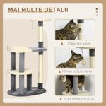 Petshop - Accesorii petshop - Jucarii animale - Ansambluri de joaca - Ansamblu de joaca pentru pisici, cu platforme si ciucure, gri si bej, 59.5x39.5x105 cm - Infinity.ro