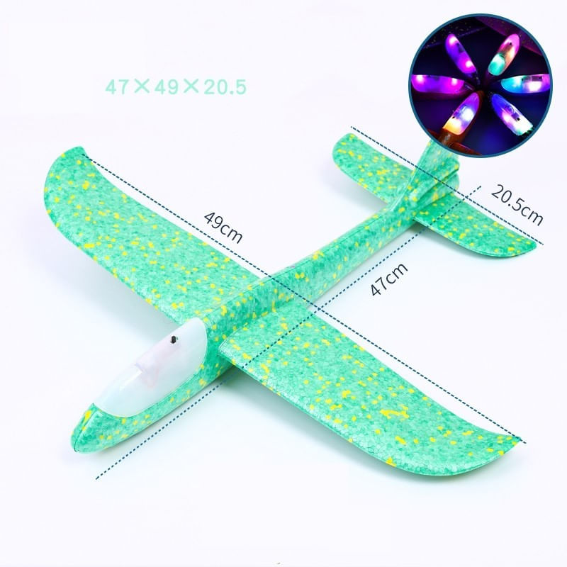 Jucarii, Copii si Bebe - Jucarii si jocuri - Jucarii & jocuri educative - Jucarii interactive - Avion Planor din Polistiren cu Lumini, Verde, Lungime 47 cm - Infinity.ro