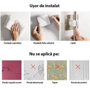 Set 2 x suport de perete pentru mop  si maturi, suport universal, plastic rezistent, alb