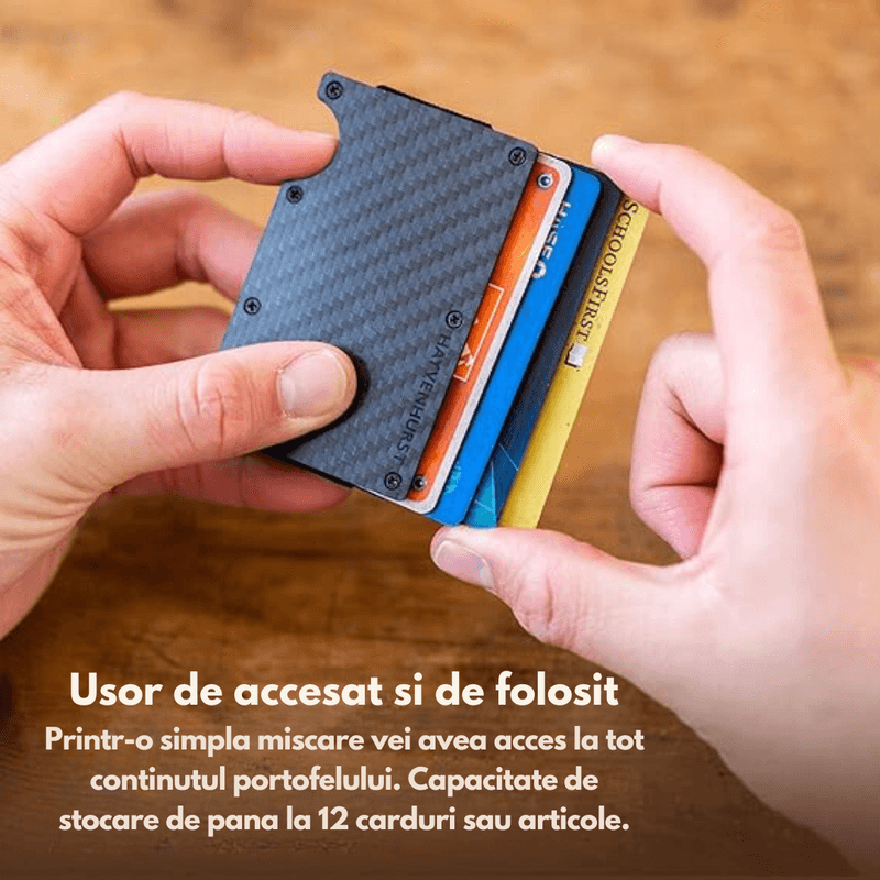 Fashion, accesorii si bijuterii - Barbati - Accesorii barbati - Portofele barbati - Portofel NeoHGS™, Fibra de Carbon, tip Portcard, Protectie RFID Anti-Furt, Unisex, Material Aluminiu/Fibra de Carbon - Infinity.ro