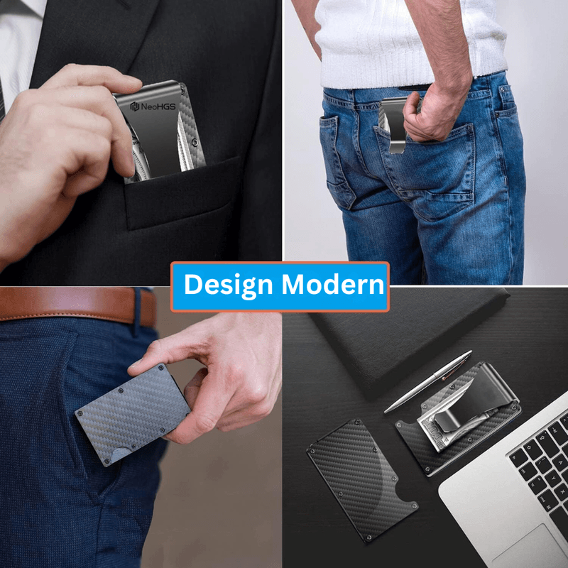 Fashion, accesorii si bijuterii - Barbati - Accesorii barbati - Portofele barbati - Portofel NeoHGS™, Fibra de Carbon, tip Portcard, Protectie RFID Anti-Furt, Unisex, Material Aluminiu/Fibra de Carbon - Infinity.ro