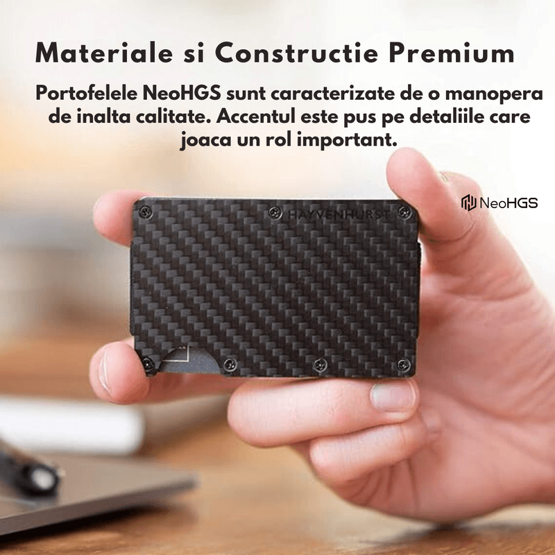 Fashion, accesorii si bijuterii - Barbati - Accesorii barbati - Portofele barbati - Portofel NeoHGS™, Fibra de Carbon, tip Portcard, Protectie RFID Anti-Furt, Unisex, Material Aluminiu/Fibra de Carbon - Infinity.ro