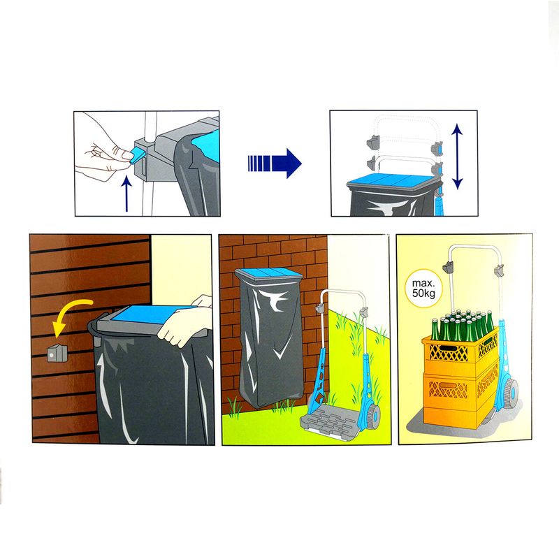 Casa si Gradina - Mobilier - Organizare si depozitare - Cosuri de gunoi - Suport pentru saci de gunoi cu roti pentru gradina, carucior transport navete max 50 kg  120 l - Infinity.ro