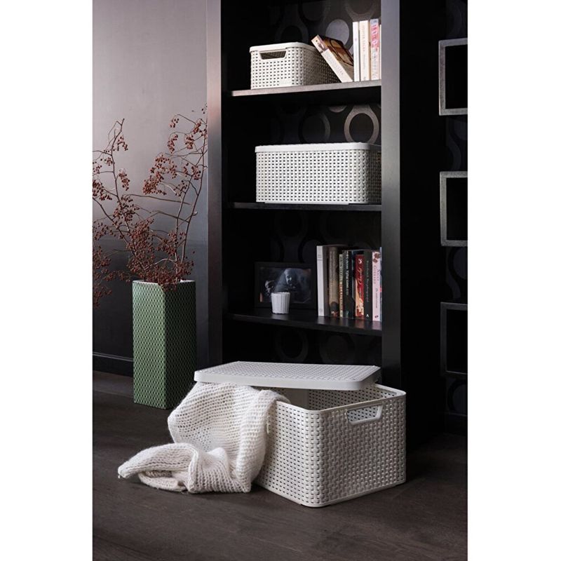 Market - Spalare si intretinere rufe - Uscatoare de rufe si accesorii - Cos rufe, 2 manere, capac, plastic, crem, 45x33x25 cm, Curver - Infinity.ro