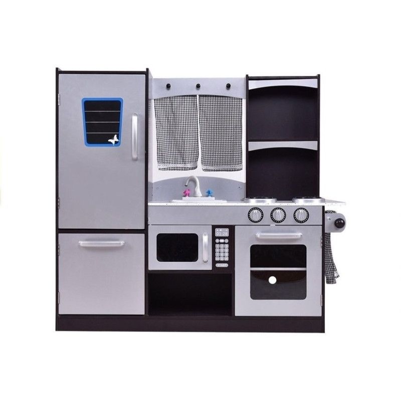 Jucarii, Copii si Bebe - Jucarii si jocuri - Jucarii de rol - Bucatarii copii - Bucatarie din lemn pentru copii, cu frigider, cuptor si cuptor cu microunde, silver/gri, MCT2637 - Infinity.ro