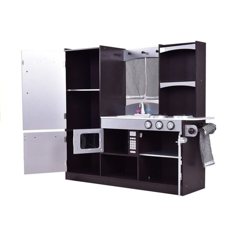 Jucarii, Copii si Bebe - Jucarii si jocuri - Jucarii de rol - Bucatarii copii - Bucatarie din lemn pentru copii, cu frigider, cuptor si cuptor cu microunde, silver/gri, MCT2637 - Infinity.ro
