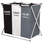 Market - Spalare si intretinere rufe - Uscatoare de rufe si accesorii - Cos de rufe pliabil, 3 compartimente, cadru din aluminiu si panza oxford, 135 L, 65.5 x 39.5 x 60 cm, Multicolor - Infinity.ro