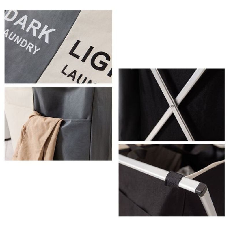 Market - Spalare si intretinere rufe - Uscatoare de rufe si accesorii - Cos de rufe pliabil, 3 compartimente, cadru din aluminiu si panza oxford, 135 L, 65.5 x 39.5 x 60 cm, Multicolor - Infinity.ro