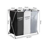 Market - Spalare si intretinere rufe - Uscatoare de rufe si accesorii - Cos de rufe pliabil, 3 compartimente, cadru din aluminiu si panza oxford, 135 L, 65.5 x 39.5 x 60 cm, Multicolor - Infinity.ro