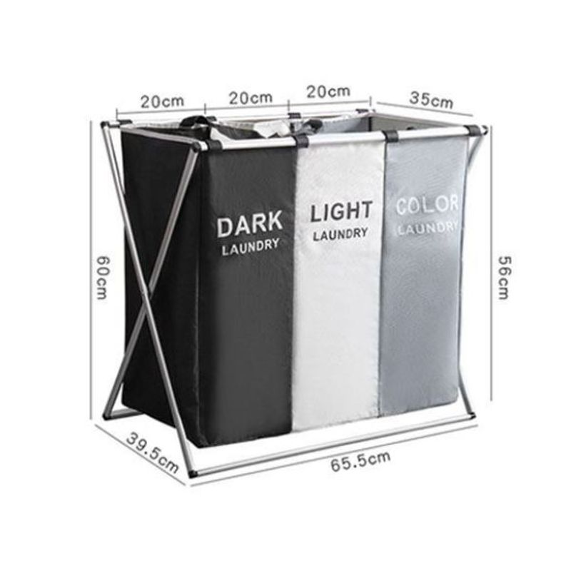 Market - Spalare si intretinere rufe - Uscatoare de rufe si accesorii - Cos de rufe pliabil, 3 compartimente, cadru din aluminiu si panza oxford, 135 L, 65.5 x 39.5 x 60 cm, Multicolor - Infinity.ro