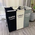 Market - Spalare si intretinere rufe - Uscatoare de rufe si accesorii - Cos de rufe pliabil, 3 compartimente, cadru din aluminiu si panza oxford, 135 L, 65.5 x 39.5 x 60 cm, Multicolor - Infinity.ro