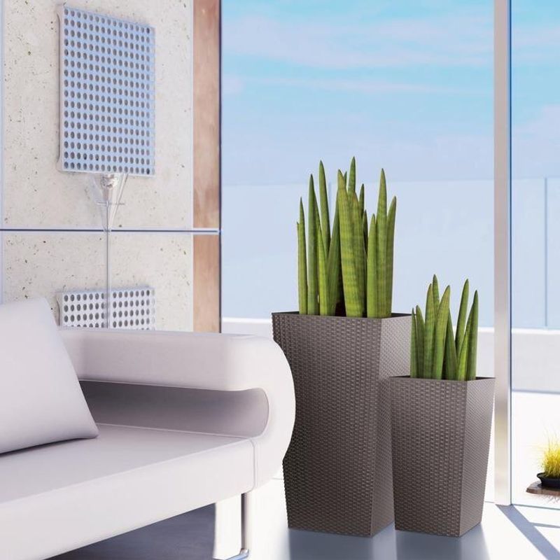 Casa si Gradina - Gradinarit si plante - Plante si ghivece - Ghivece si suporturi - Ghiveci decorativ de flori, Prosperplast, Rato, imitatie ratan, patrat, cafeniu, 32.5x32.5x61 cm - Infinity.ro