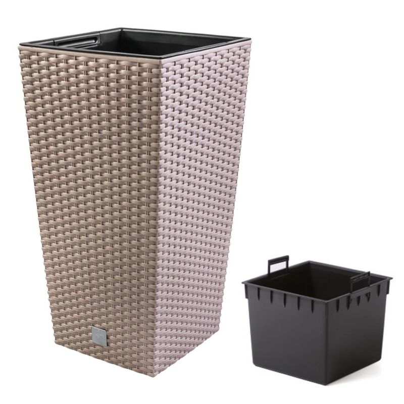 Casa si Gradina - Gradinarit si plante - Plante si ghivece - Ghivece si suporturi - Ghiveci decorativ de flori, Prosperplast, Rato, imitatie ratan, patrat, cafeniu, 32.5x32.5x61 cm - Infinity.ro