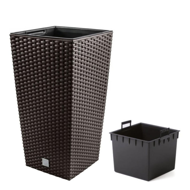 Casa si Gradina - Gradinarit si plante - Plante si ghivece - Ghivece si suporturi - Ghiveci Decorativ Prosperplast pentru Flori, Imitatie Ratan, 22.6×22.6×42.2 cm, Maro - Infinity.ro