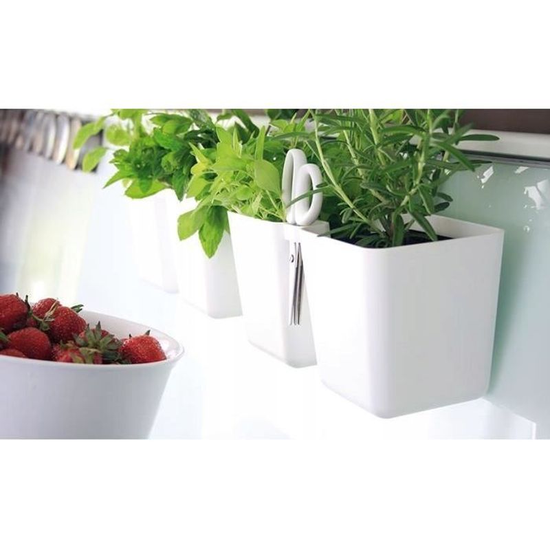 Casa si Gradina - Gradinarit si plante - Plante si ghivece - Ghivece si suporturi - Ghiveci decorativ de flori, dublu, alb, 2.5 L, 24.4x11x12 cm, Twins Cube - Infinity.ro