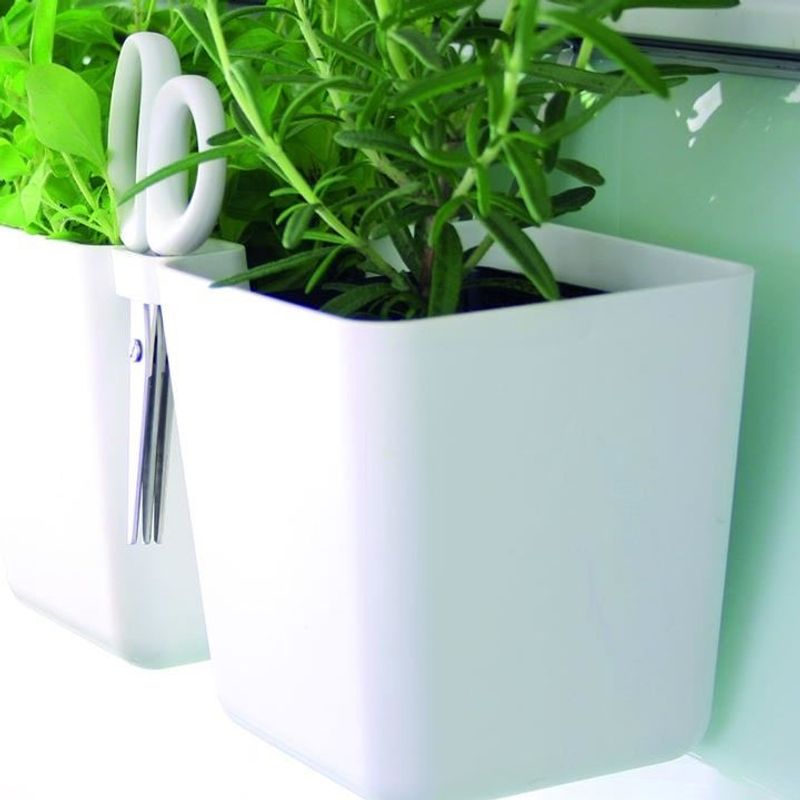 Casa si Gradina - Gradinarit si plante - Plante si ghivece - Ghivece si suporturi - Ghiveci decorativ de flori, dublu, alb, 2.5 L, 24.4x11x12 cm, Twins Cube - Infinity.ro
