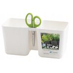 Casa si Gradina - Gradinarit si plante - Plante si ghivece - Ghivece si suporturi - Ghiveci decorativ de flori, dublu, alb, 2.5 L, 24.4x11x12 cm, Twins Cube - Infinity.ro