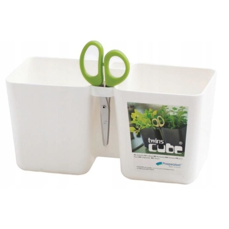 Casa si Gradina - Gradinarit si plante - Plante si ghivece - Ghivece si suporturi - Ghiveci decorativ de flori, dublu, alb, 2.5 L, 24.4x11x12 cm, Twins Cube - Infinity.ro