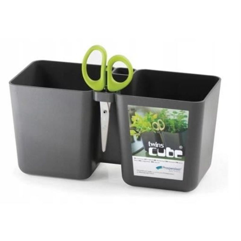 Casa si Gradina - Gradinarit si plante - Plante si ghivece - Ghivece si suporturi - Ghiveci decorativ de flori, dublu, antracit, 2.5 L, 24.4x11x12 cm, Twins Cube - Infinity.ro