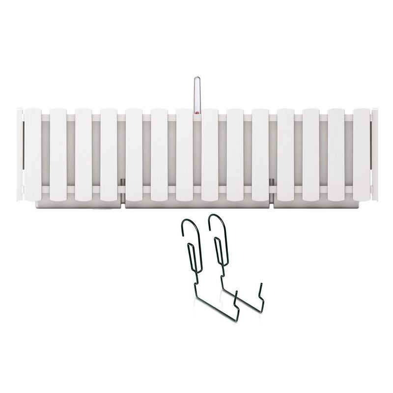 Casa si Gradina - Gradinarit si plante - Plante si ghivece - Ghivece si suporturi - Jardiniera decorativa, suport metalic, sistem irigare, alb, 58x18x16.2 cm, Boardee Fencycase W - Infinity.ro