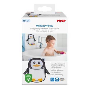 Saculet din plasa pentru jucarii de baie, prindere cu ventuze, forma de pinguin, fara BPA, 0+ luni