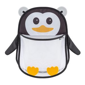 Saculet din plasa pentru jucarii de baie, prindere cu ventuze, forma de pinguin, fara BPA, 0+ luni