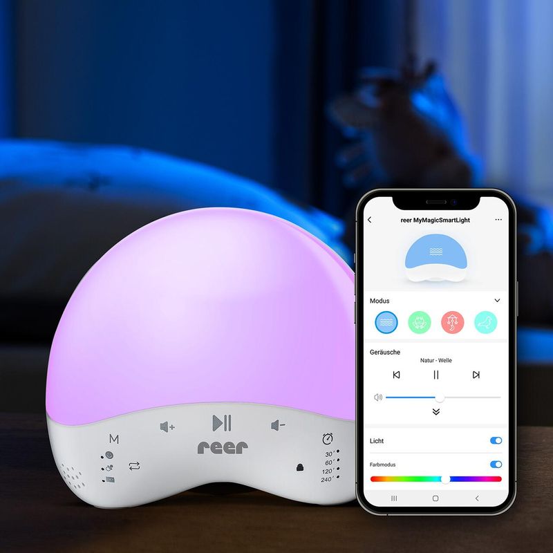 Casa si Gradina - Corpuri si surse de iluminat - Veioze si lampi - Lampi de veghe copii - Lampa de veghe inteligenta cu 25 de sunete, multicolora, comunicare prin Wi-Fi cu smartphone, temporizator - Infinity.ro