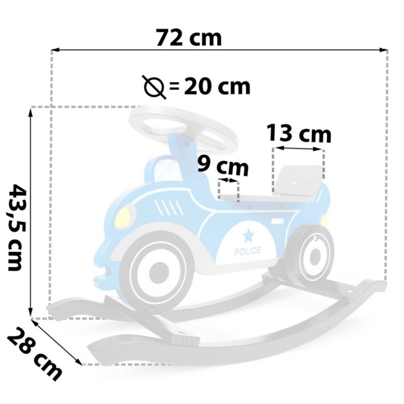 Jucarii, Copii si Bebe - Jucarii si jocuri - Jucarii de exterior - Masinute si vehicule pentru copii - Balansoar masina de politie din lemn Ricokids 785000 - Infinity.ro