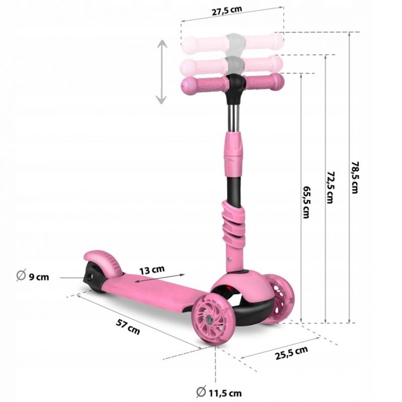 Sport si Outdoor - Role, trotinete si skateboard - Trotinete copii - Trotineta 3 in 1 cu roti cu LED Ricokids Todi 765400 - Roz - Infinity.ro