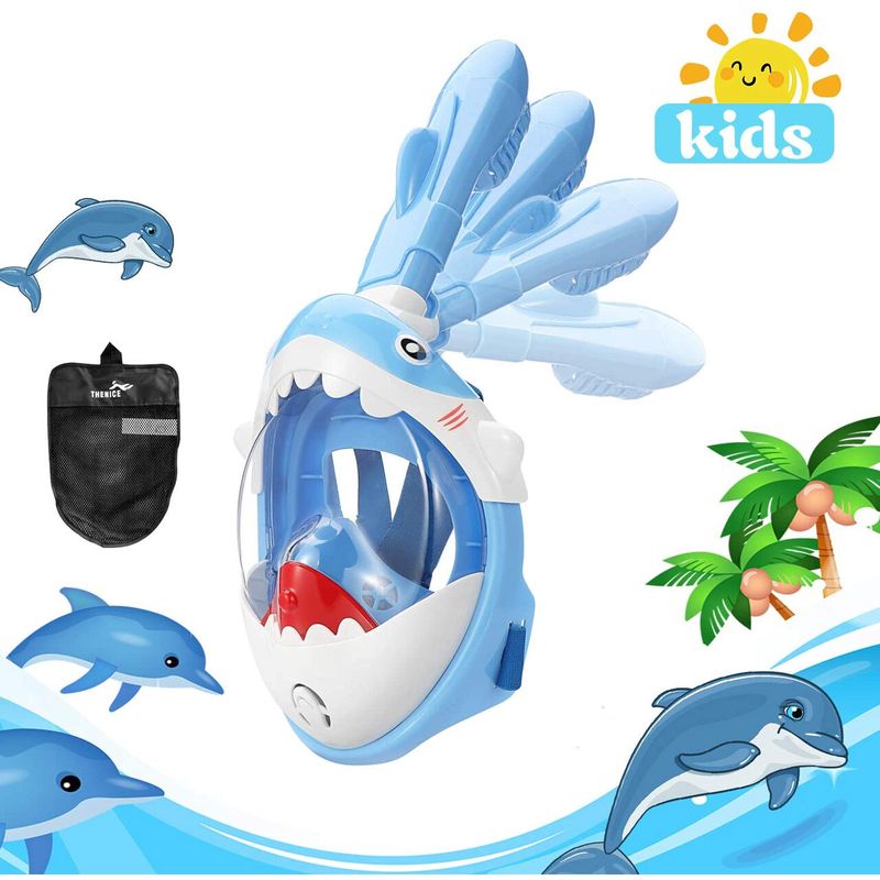 Jucarii, Copii si Bebe - Jucarii si jocuri - Jucarii de exterior - Jucarii pentru plaja si nisip - Masca snorkeling cu tub pentru copii model rechin, albastra - Infinity.ro