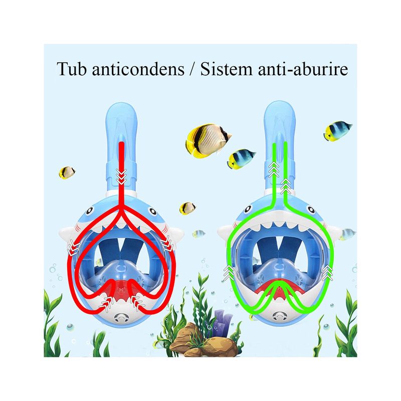 Jucarii, Copii si Bebe - Jucarii si jocuri - Jucarii de exterior - Jucarii pentru plaja si nisip - Masca snorkeling cu tub pentru copii model rechin, albastra - Infinity.ro