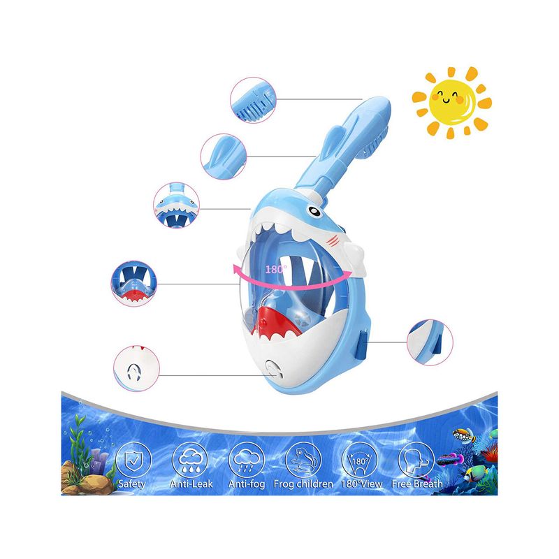 Jucarii, Copii si Bebe - Jucarii si jocuri - Jucarii de exterior - Jucarii pentru plaja si nisip - Masca snorkeling cu tub pentru copii model rechin, albastra - Infinity.ro