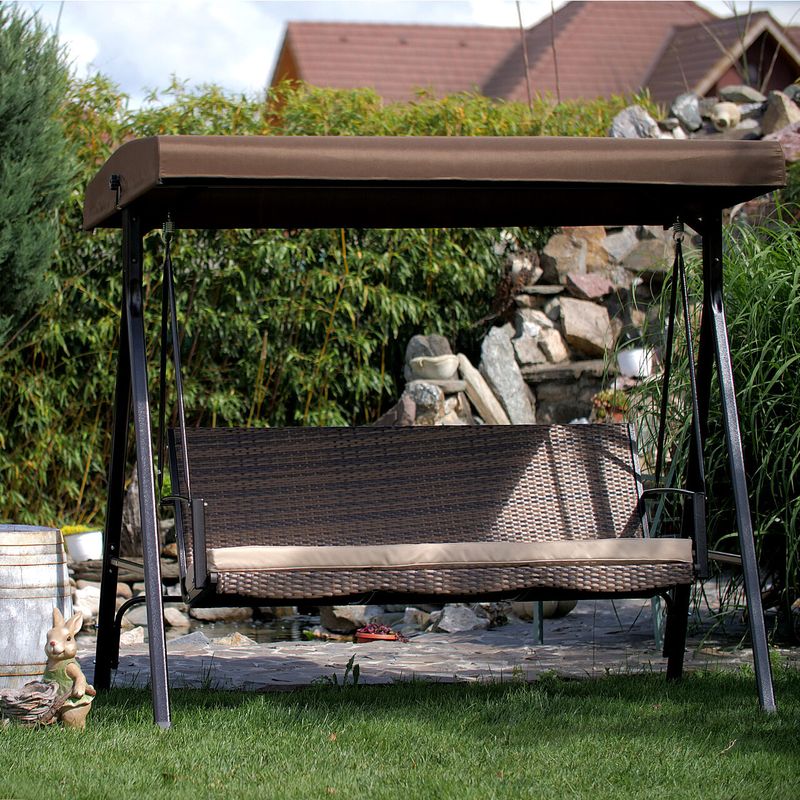 Casa si Gradina - Gradina si terasa - Balansoare si hamace - Balansoare - Balansoar gradina, 3 locuri, maro, ratan sintetic, 201x122x182 cm - Infinity.ro