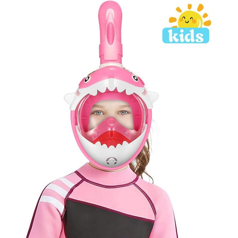 Jucarii, Copii si Bebe - Jucarii si jocuri - Jucarii de exterior - Colaci, ochelari si accesorii inot copii - Masca snorkeling cu tub pentru copii model rechin, roz - Infinity.ro