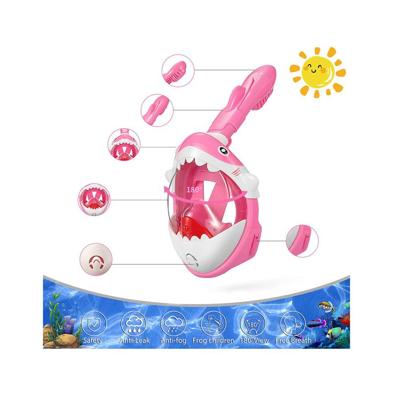 Jucarii, Copii si Bebe - Jucarii si jocuri - Jucarii de exterior - Colaci, ochelari si accesorii inot copii - Masca snorkeling cu tub pentru copii model rechin, roz - Infinity.ro