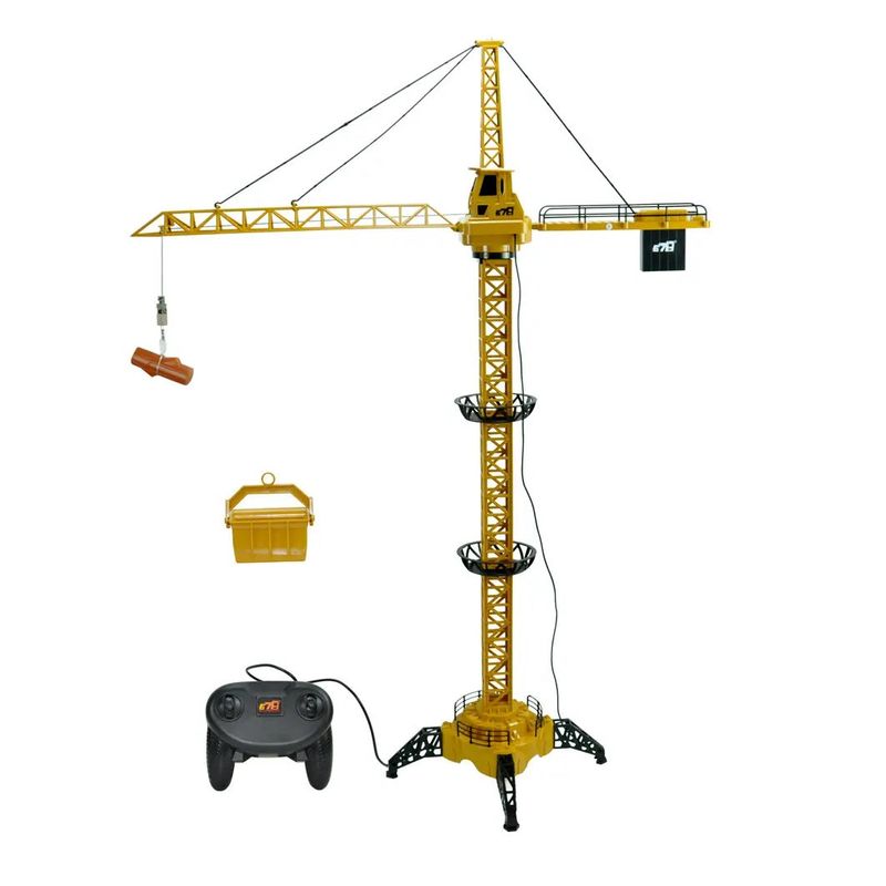 Jucarii, Copii si Bebe - Jucarii si jocuri - Vehicule si jucarii cu telecomanda - Utilaje constructie de jucarie - Macara de Jucarie, cu Telecomanda, Lampa LED, Ridicare si Coborare Carlig, 1.28m, Galben/Negru - Infinity.ro