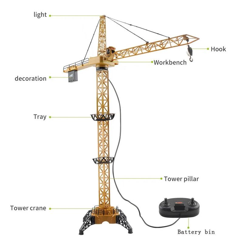 Jucarii, Copii si Bebe - Jucarii si jocuri - Vehicule si jucarii cu telecomanda - Utilaje constructie de jucarie - Macara de Jucarie, cu Telecomanda, Lampa LED, Ridicare si Coborare Carlig, 1.28m, Galben/Negru - Infinity.ro