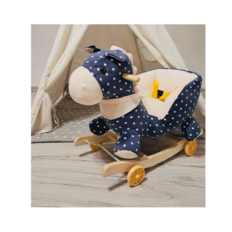 Jucarii, Copii si Bebe - Jucarii si jocuri - Jucarii de exterior - Balansoare copii - Balansoar pentru Copii 6 luni+, Calut din Plus, Structura din Lemn, 4 Kg, Bleumarin cu Buline - Infinity.ro