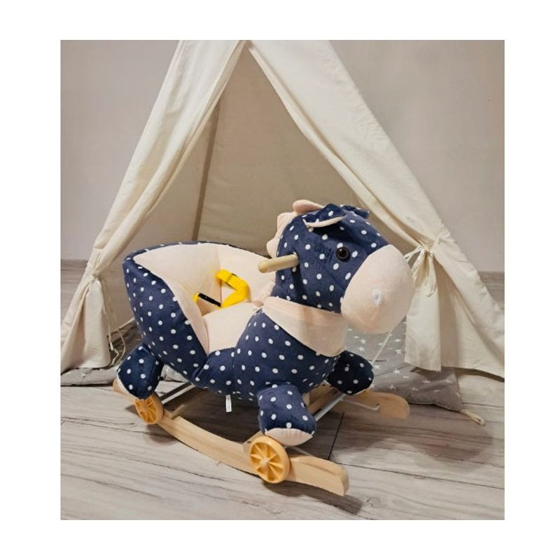 Jucarii, Copii si Bebe - Jucarii si jocuri - Jucarii de exterior - Balansoare copii - Balansoar pentru Copii 6 luni+, Calut din Plus, Structura din Lemn, 4 Kg, Bleumarin cu Buline - Infinity.ro