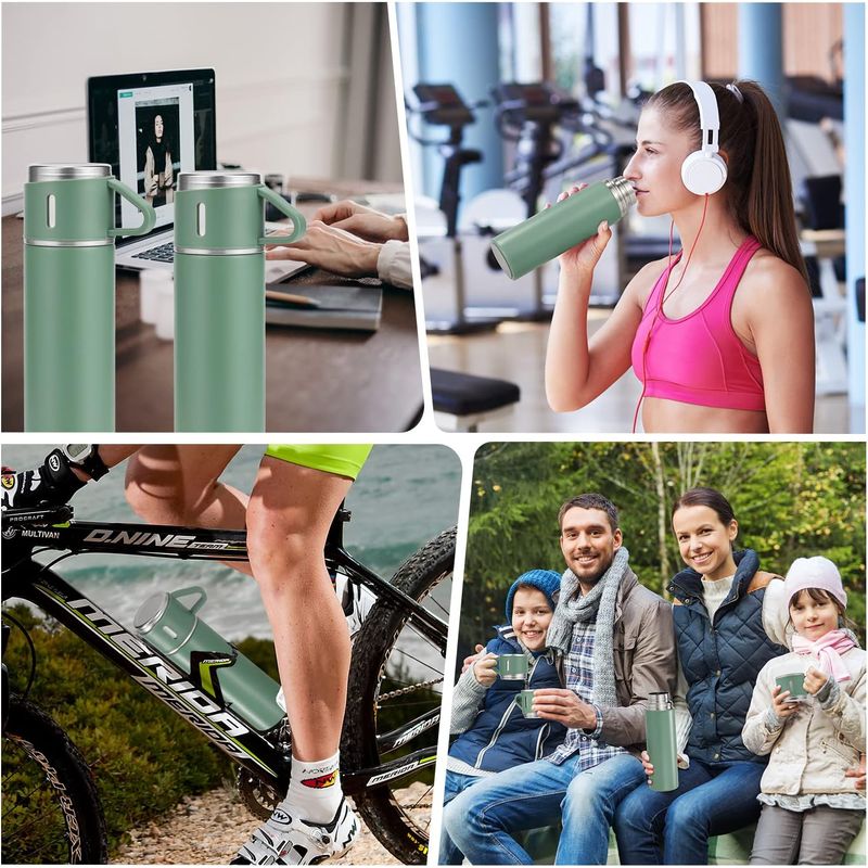 Casa si Gradina - Bucatarie si vesela - Accesorii bar - Termosuri si Cani termos - Set Termos cu 2 Cani din Otel Inoxidabil, Capacitate 500ml, Verde - Infinity.ro