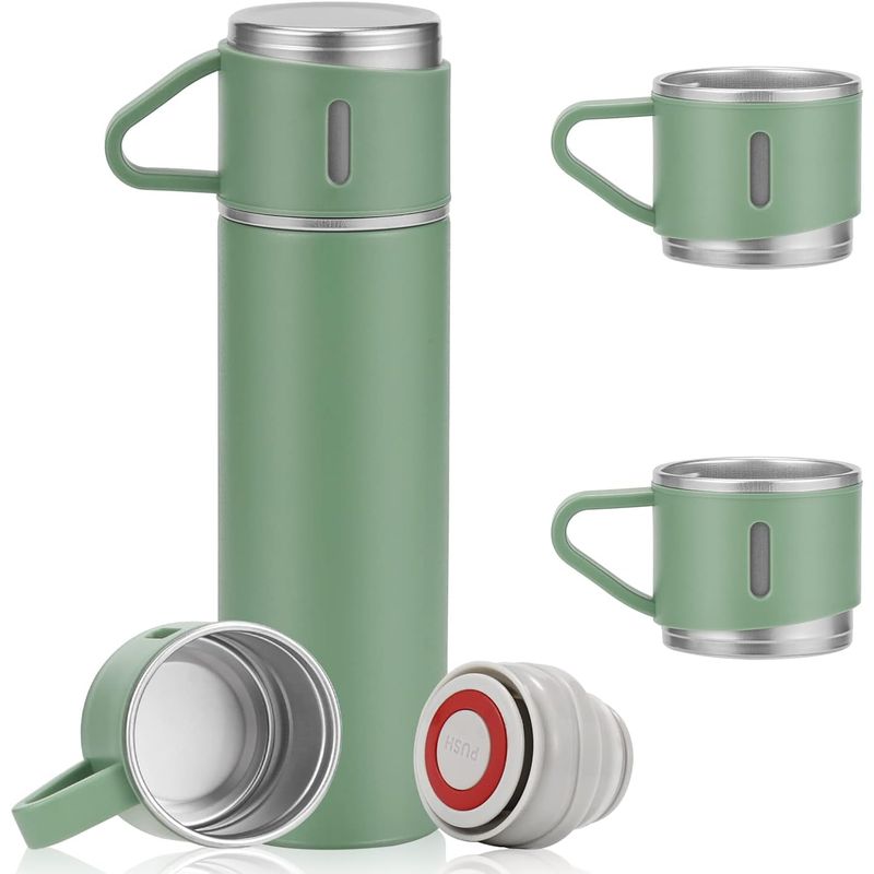 Casa si Gradina - Bucatarie si vesela - Accesorii bar - Termosuri si Cani termos - Set Termos cu 2 Cani din Otel Inoxidabil, Capacitate 500ml, Verde - Infinity.ro