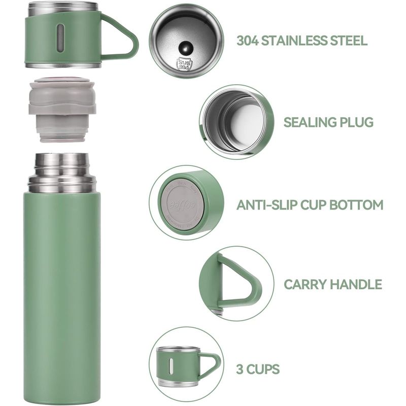 Casa si Gradina - Bucatarie si vesela - Accesorii bar - Termosuri si Cani termos - Termos din inox 500ml cu funtie de vidare, pereti dublii si plus 2 cani, cald si rece - Infinity.ro