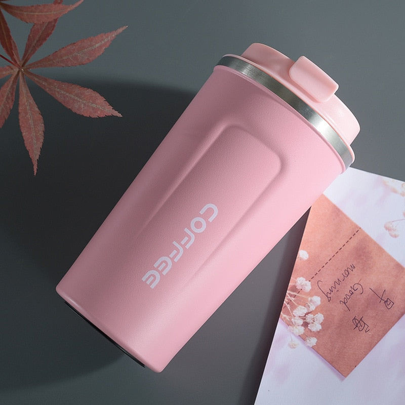 Casa si Gradina - Bucatarie si vesela - Accesorii bar - Termosuri si Cani termos - Cana Termos Coffee Portabila, Capacitate 510 ml, Pereti Dubli, Roz - Infinity.ro