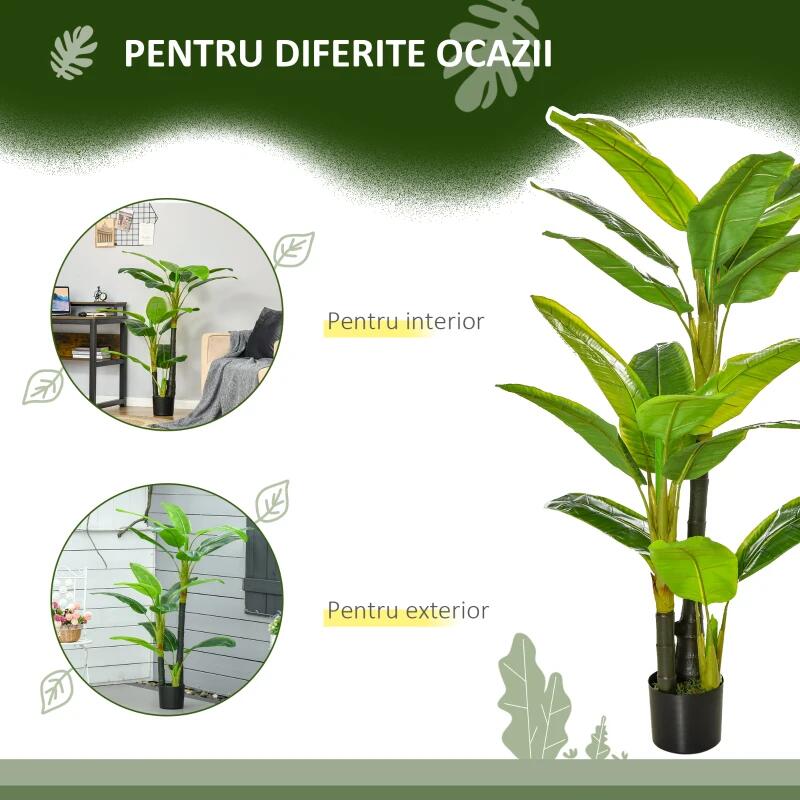 Casa si Gradina - Decoratiuni - Obiecte decorative - Plante artificiale - Planta artificiala, bananier cu ghiveci, verde, 150 cm - Infinity.ro