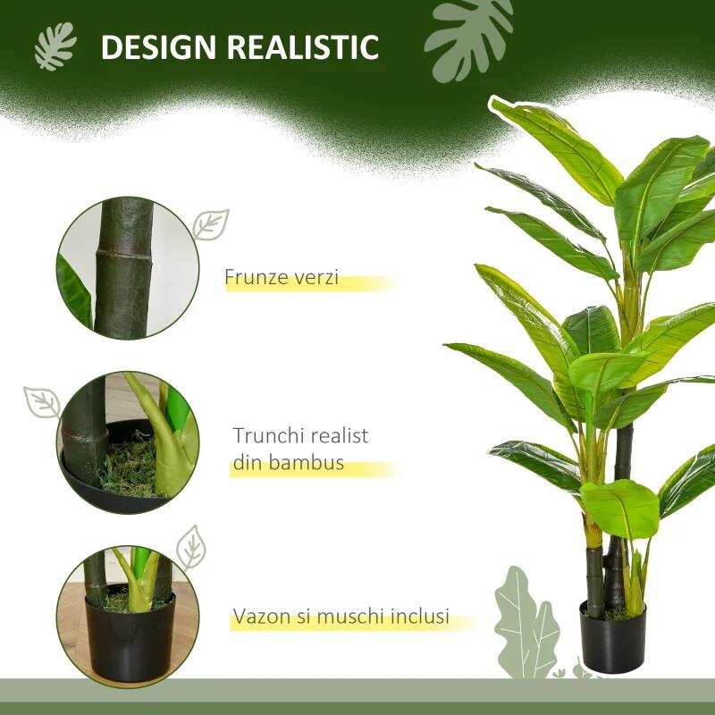 Casa si Gradina - Decoratiuni - Obiecte decorative - Plante artificiale - Planta artificiala, bananier cu ghiveci, verde, 150 cm - Infinity.ro