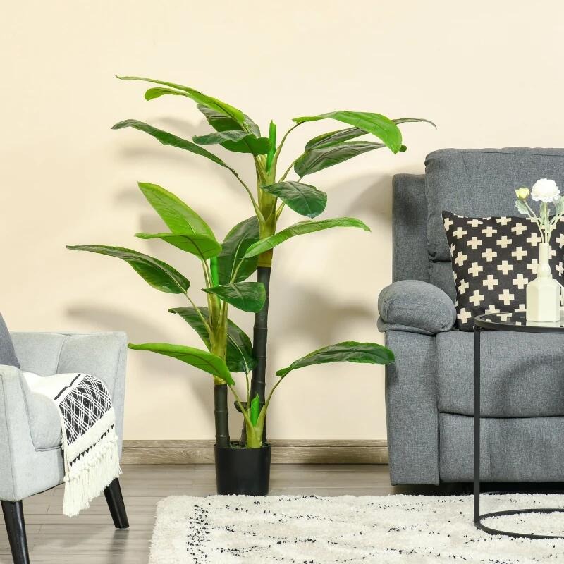 Casa si Gradina - Decoratiuni - Obiecte decorative - Plante artificiale - Planta artificiala, bananier cu ghiveci, verde, 150 cm - Infinity.ro